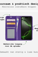 BASEY. Hoes Geschikt voor iPhone 16 Pro Hoesje Bookcase Hoes Flip Case Book Cover Met Screenprotector - Hoesje Geschikt voor iPhone 16 Pro Hoes Book Case Hoesje - Paars