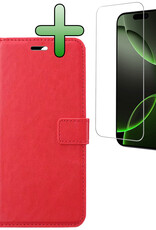 BASEY. Hoes Geschikt voor iPhone 16 Pro Hoesje Bookcase Hoes Flip Case Book Cover Met Screenprotector - Hoesje Geschikt voor iPhone 16 Pro Hoes Book Case Hoesje - Rood
