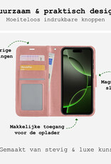 BASEY. Hoes Geschikt voor iPhone 16 Pro Hoesje Bookcase Hoes Flip Case Book Cover Met Screenprotector - Hoesje Geschikt voor iPhone 16 Pro Hoes Book Case Hoesje - Rosé goud