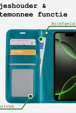 BASEY. Hoes Geschikt voor iPhone 16 Pro Hoesje Bookcase Hoes Flip Case Book Cover Met Screenprotector - Hoesje Geschikt voor iPhone 16 Pro Hoes Book Case Hoesje - Turquoise