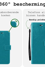 BASEY. Hoes Geschikt voor iPhone 16 Pro Hoesje Bookcase Hoes Flip Case Book Cover Met Screenprotector - Hoesje Geschikt voor iPhone 16 Pro Hoes Book Case Hoesje - Turquoise