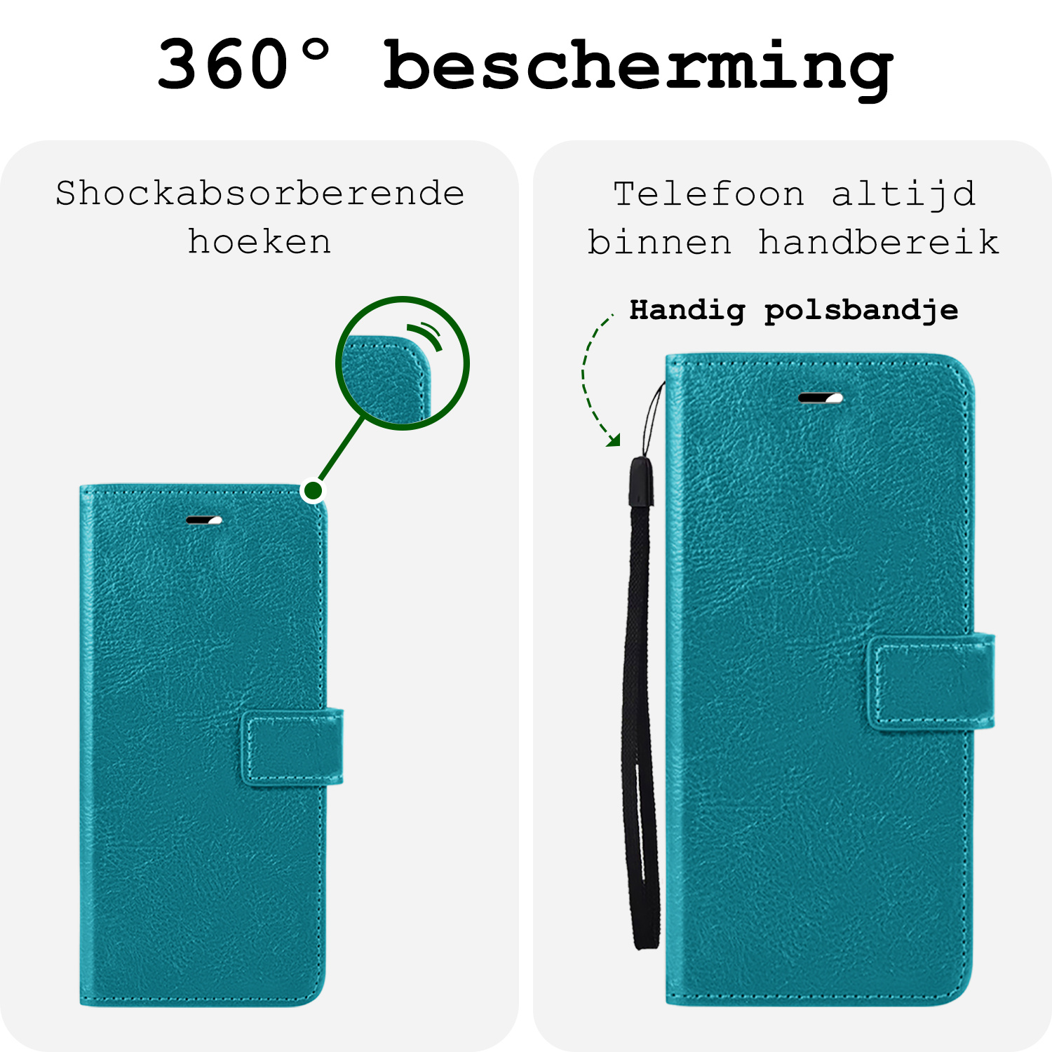 BASEY. Hoes Geschikt voor iPhone 16 Pro Hoesje Bookcase Hoes Flip Case Book Cover Met Screenprotector - Hoesje Geschikt voor iPhone 16 Pro Hoes Book Case Hoesje - Turquoise