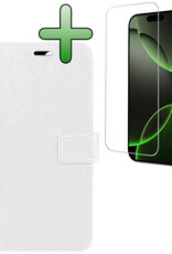 BASEY. Hoes Geschikt voor iPhone 16 Pro Hoesje Bookcase Hoes Flip Case Book Cover Met Screenprotector - Hoesje Geschikt voor iPhone 16 Pro Hoes Book Case Hoesje - Wit