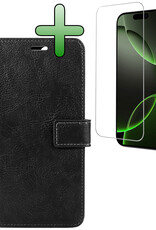 BASEY. Hoes Geschikt voor iPhone 16 Pro Hoesje Bookcase Hoes Flip Case Book Cover Met Screenprotector - Hoesje Geschikt voor iPhone 16 Pro Hoes Book Case Hoesje - Zwart
