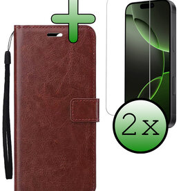 BASEY. BASEY. iPhone 16 Pro Hoesje Bookcase Met 2x Screenprotector - Bruin