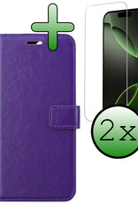 BASEY. Hoes Geschikt voor iPhone 16 Pro Hoesje Bookcase Hoes Flip Case Book Cover Met 2x Screenprotector - Hoesje Geschikt voor iPhone 16 Pro Hoes Book Case Hoesje - Paars