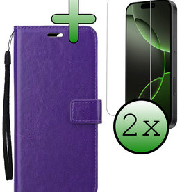 BASEY. BASEY. iPhone 16 Pro Hoesje Bookcase Met 2x Screenprotector - Paars