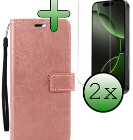 BASEY. BASEY. iPhone 16 Pro Hoesje Bookcase Met 2x Screenprotector - Rose Goud