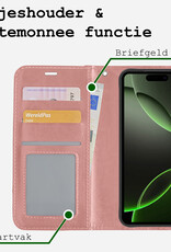 BASEY. Hoes Geschikt voor iPhone 16 Pro Hoesje Bookcase Hoes Flip Case Book Cover Met 2x Screenprotector - Hoesje Geschikt voor iPhone 16 Pro Hoes Book Case Hoesje - Rosé goud