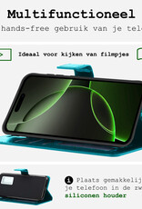 BASEY. Hoes Geschikt voor iPhone 16 Pro Hoesje Bookcase Hoes Flip Case Book Cover Met 2x Screenprotector - Hoesje Geschikt voor iPhone 16 Pro Hoes Book Case Hoesje - Turquoise