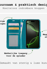 BASEY. Hoes Geschikt voor iPhone 16 Pro Hoesje Bookcase Hoes Flip Case Book Cover Met 2x Screenprotector - Hoesje Geschikt voor iPhone 16 Pro Hoes Book Case Hoesje - Turquoise