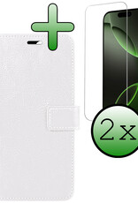 BASEY. Hoes Geschikt voor iPhone 16 Pro Hoesje Bookcase Hoes Flip Case Book Cover Met 2x Screenprotector - Hoesje Geschikt voor iPhone 16 Pro Hoes Book Case Hoesje - Wit