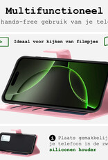 BASEY. Hoes Geschikt voor iPhone 16 Pro Max Hoesje Bookcase Hoes Flip Case Book Cover - Hoesje Geschikt voor iPhone 16 Pro Max Hoes Book Case Hoesje - Lichtroze