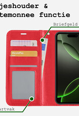 BASEY. Hoes Geschikt voor iPhone 16 Pro Max Hoesje Bookcase Hoes Flip Case Book Cover - Hoesje Geschikt voor iPhone 16 Pro Max Hoes Book Case Hoesje - Rood