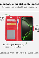 BASEY. Hoes Geschikt voor iPhone 16 Pro Max Hoesje Bookcase Hoes Flip Case Book Cover - Hoesje Geschikt voor iPhone 16 Pro Max Hoes Book Case Hoesje - Rood