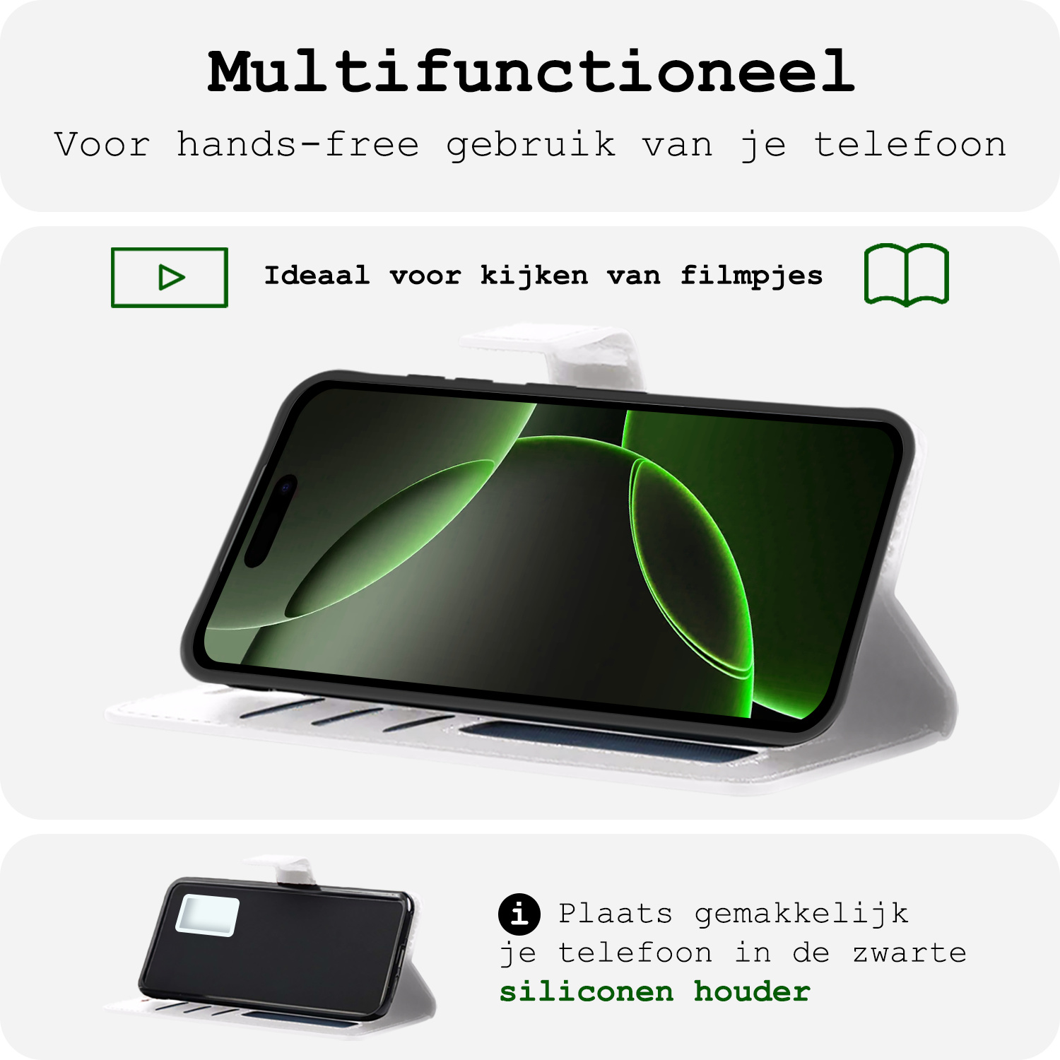 BASEY. Hoes Geschikt voor iPhone 16 Pro Max Hoesje Bookcase Hoes Flip Case Book Cover - Hoesje Geschikt voor iPhone 16 Pro Max Hoes Book Case Hoesje - Wit