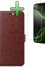 BASEY. Hoes Geschikt voor iPhone 16 Pro Max Hoesje Bookcase Hoes Flip Case Book Cover Met Screenprotector - Hoesje Geschikt voor iPhone 16 Pro Max Hoes Book Case Hoesje - Bruin