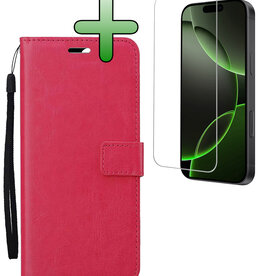 BASEY. BASEY. iPhone 16 Pro Max Hoesje Bookcase Met Screenprotector - Donkerroze
