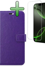 BASEY. Hoes Geschikt voor iPhone 16 Pro Max Hoesje Bookcase Hoes Flip Case Book Cover Met Screenprotector - Hoesje Geschikt voor iPhone 16 Pro Max Hoes Book Case Hoesje - Paars
