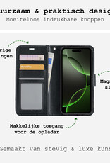 BASEY. Hoes Geschikt voor iPhone 16 Pro Max Hoesje Bookcase Hoes Flip Case Book Cover Met Screenprotector - Hoesje Geschikt voor iPhone 16 Pro Max Hoes Book Case Hoesje - Zwart