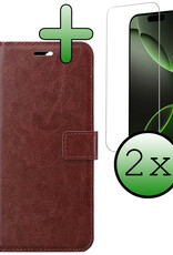 BASEY. Hoes Geschikt voor iPhone 16 Pro Max Hoesje Bookcase Hoes Flip Case Book Cover Met 2x Screenprotector - Hoesje Geschikt voor iPhone 16 Pro Max Hoes Book Case Hoesje - Bruin
