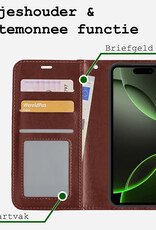 BASEY. Hoes Geschikt voor iPhone 16 Pro Max Hoesje Bookcase Hoes Flip Case Book Cover Met 2x Screenprotector - Hoesje Geschikt voor iPhone 16 Pro Max Hoes Book Case Hoesje - Bruin
