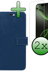 BASEY. Hoes Geschikt voor iPhone 16 Pro Max Hoesje Bookcase Hoes Flip Case Book Cover Met 2x Screenprotector - Hoesje Geschikt voor iPhone 16 Pro Max Hoes Book Case Hoesje - Donkerblauw