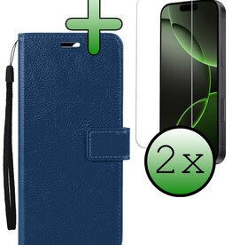 BASEY. BASEY. iPhone 16 Pro Max Hoesje Bookcase Met 2x Screenprotector - Donkerblauw