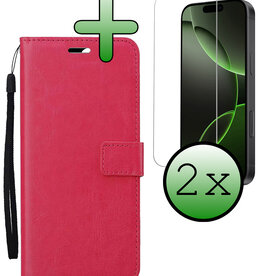BASEY. BASEY. iPhone 16 Pro Max Hoesje Bookcase Met 2x Screenprotector - Donkerroze
