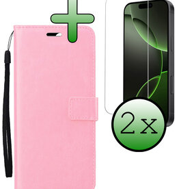 BASEY. BASEY. iPhone 16 Pro Max Hoesje Bookcase Met 2x Screenprotector - Lichtroze