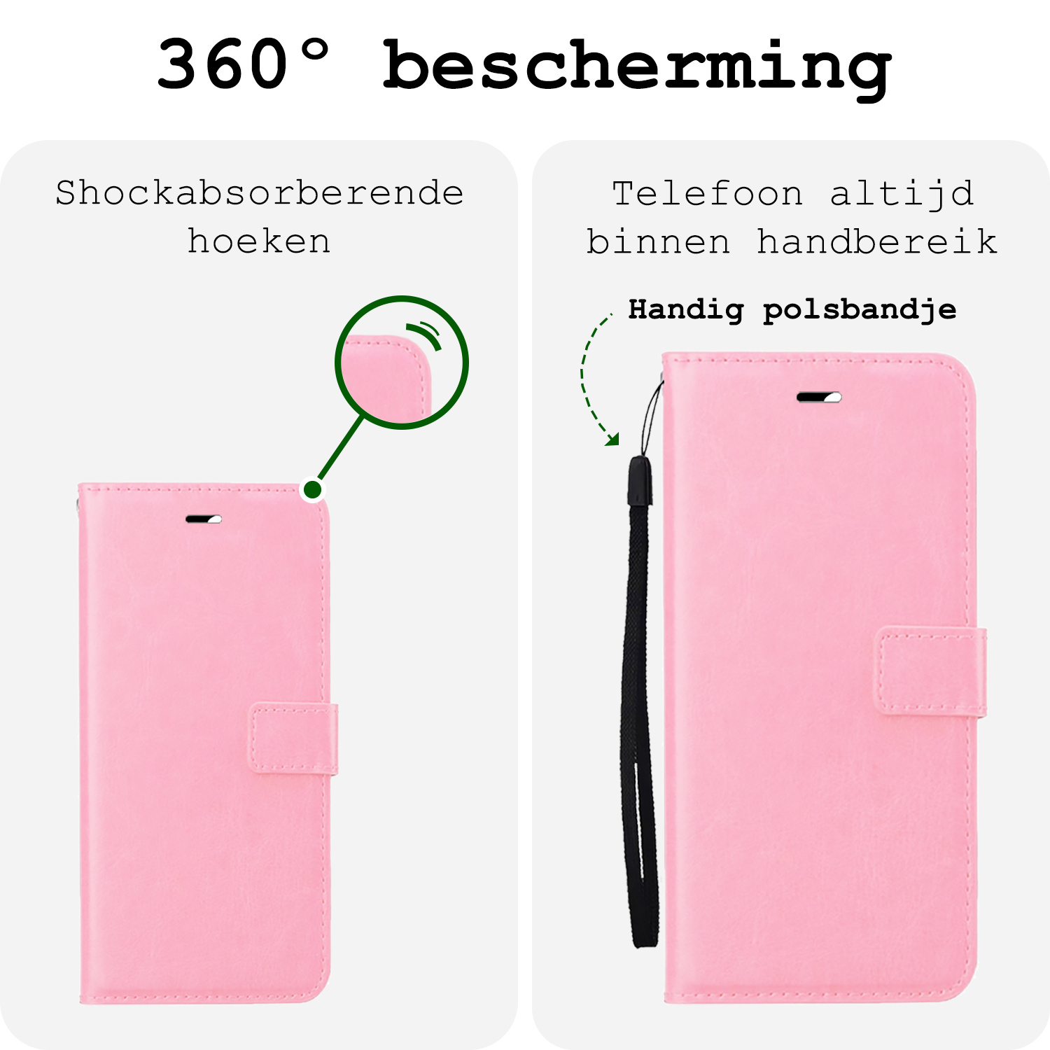 BASEY. Hoes Geschikt voor iPhone 16 Pro Max Hoesje Bookcase Hoes Flip Case Book Cover Met 2x Screenprotector - Hoesje Geschikt voor iPhone 16 Pro Max Hoes Book Case Hoesje - Lichtroze