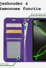 BASEY. Hoes Geschikt voor iPhone 16 Pro Max Hoesje Bookcase Hoes Flip Case Book Cover Met 2x Screenprotector - Hoesje Geschikt voor iPhone 16 Pro Max Hoes Book Case Hoesje - Paars