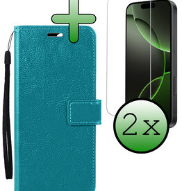 BASEY. BASEY. iPhone 16 Pro Max Hoesje Bookcase Met 2x Screenprotector - Turquoise
