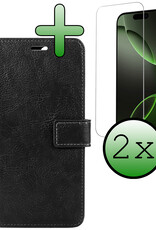 BASEY. Hoes Geschikt voor iPhone 16 Pro Max Hoesje Bookcase Hoes Flip Case Book Cover Met 2x Screenprotector - Hoesje Geschikt voor iPhone 16 Pro Max Hoes Book Case Hoesje - Zwart
