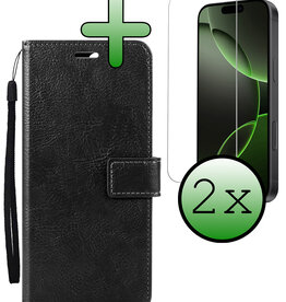 BASEY. BASEY. iPhone 16 Pro Max Hoesje Bookcase Met 2x Screenprotector - Zwart