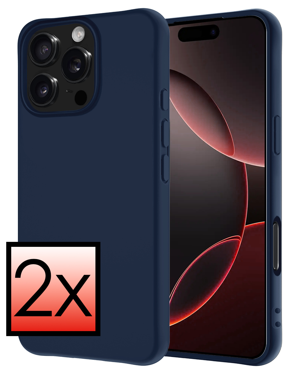 NoXx Hoes Geschikt voor iPhone 16 Pro Hoesje Cover Siliconen Back Case Hoes - Donkerblauw - 2x