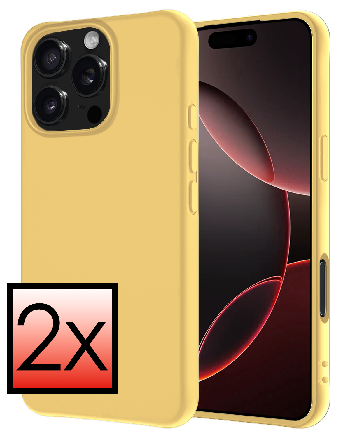 NoXx Hoes Geschikt voor iPhone 16 Pro Hoesje Cover Siliconen Back Case Hoes - Geel - 2x