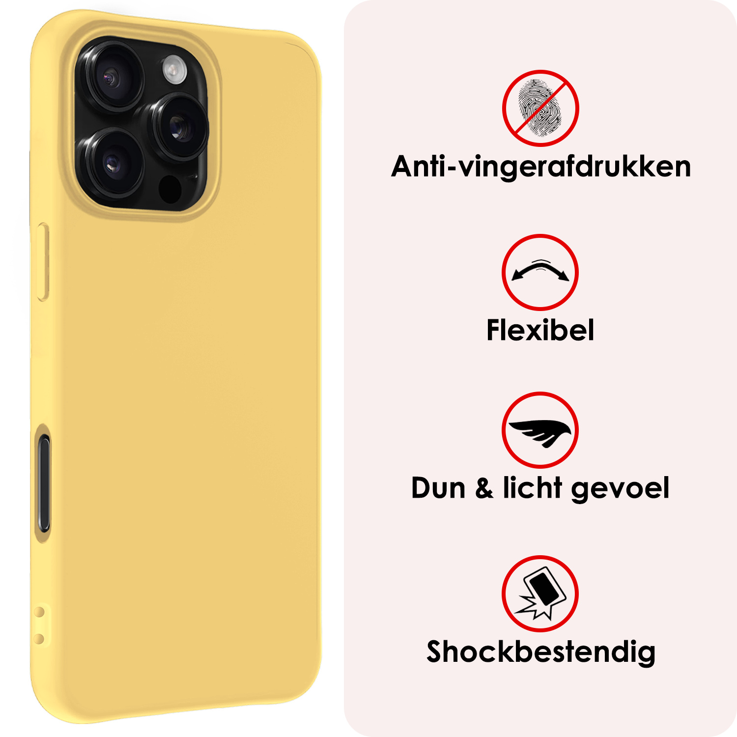 NoXx Hoes Geschikt voor iPhone 16 Pro Hoesje Cover Siliconen Back Case Hoes - Geel - 2x