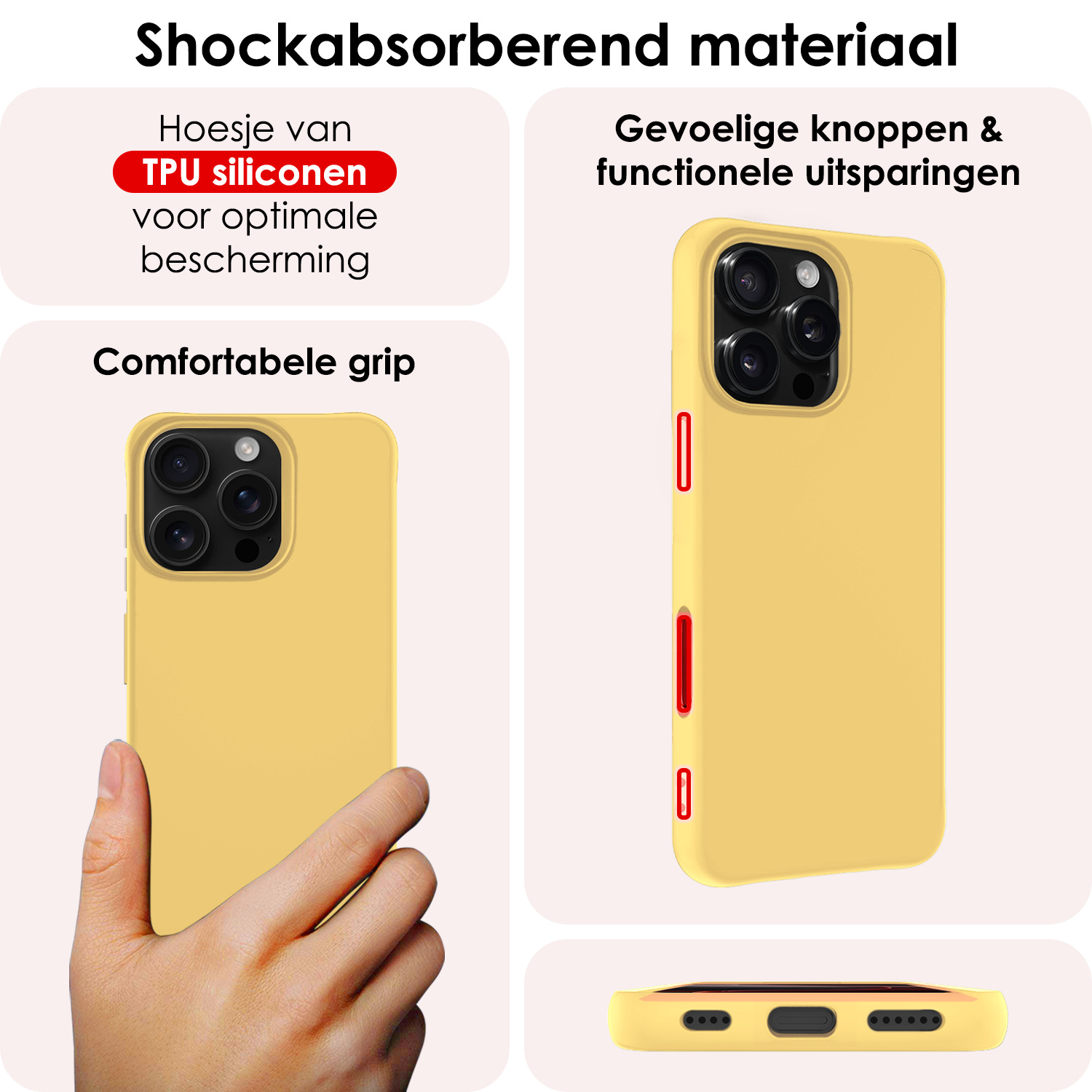 NoXx Hoes Geschikt voor iPhone 16 Pro Hoesje Cover Siliconen Back Case Hoes - Geel - 2x