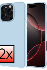 NoXx Hoes Geschikt voor iPhone 16 Pro Hoesje Cover Siliconen Back Case Hoes - Lichtblauw - 2x