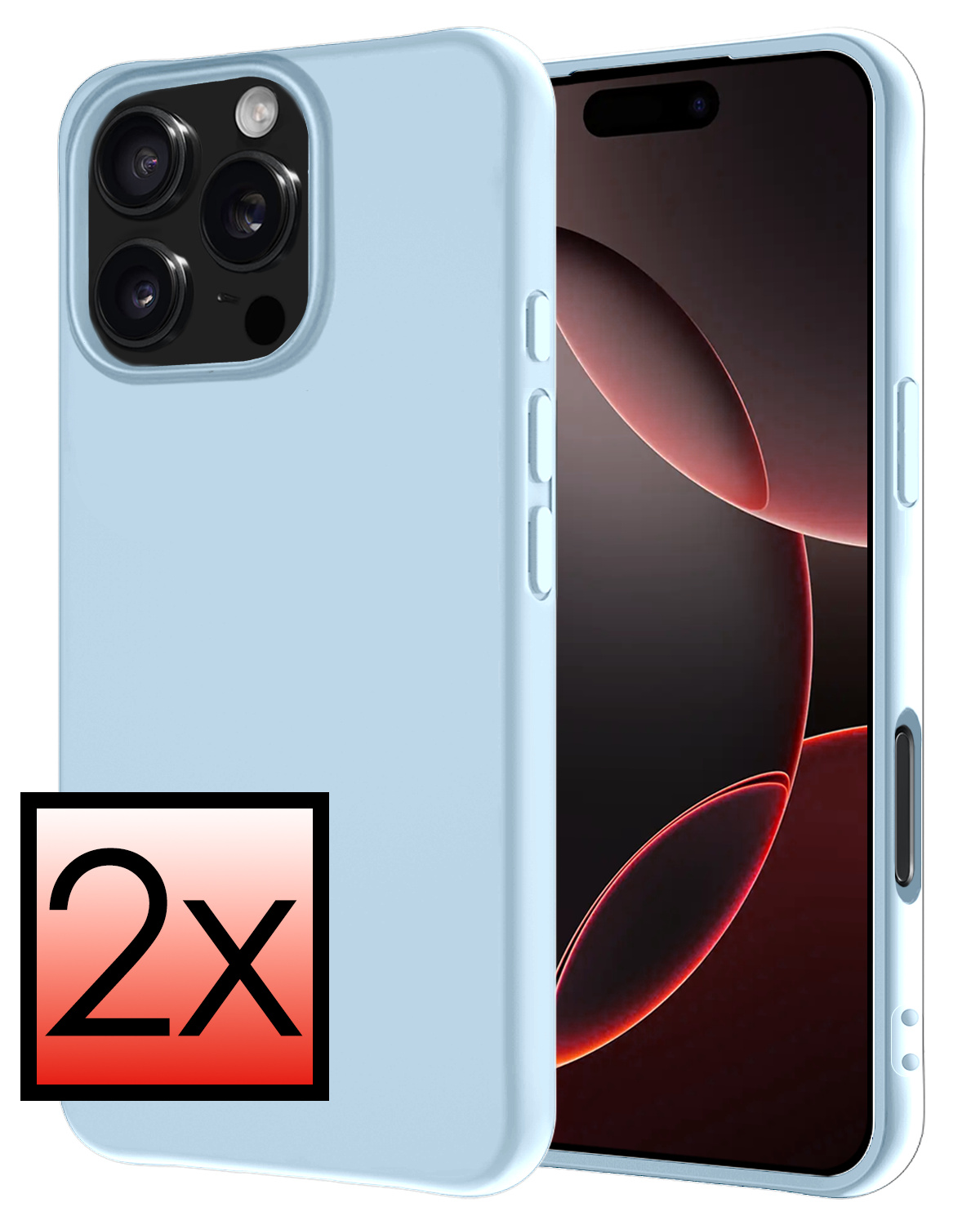 NoXx Hoes Geschikt voor iPhone 16 Pro Hoesje Cover Siliconen Back Case Hoes - Lichtblauw - 2x