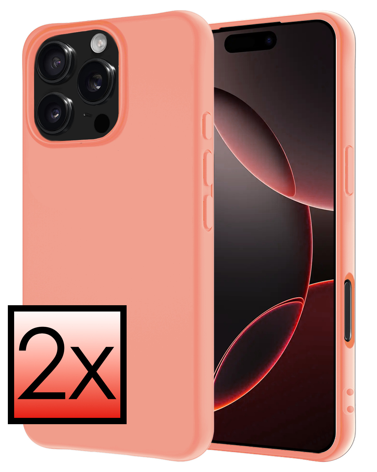 NoXx Hoes Geschikt voor iPhone 16 Pro Hoesje Cover Siliconen Back Case Hoes - Perzik - 2x