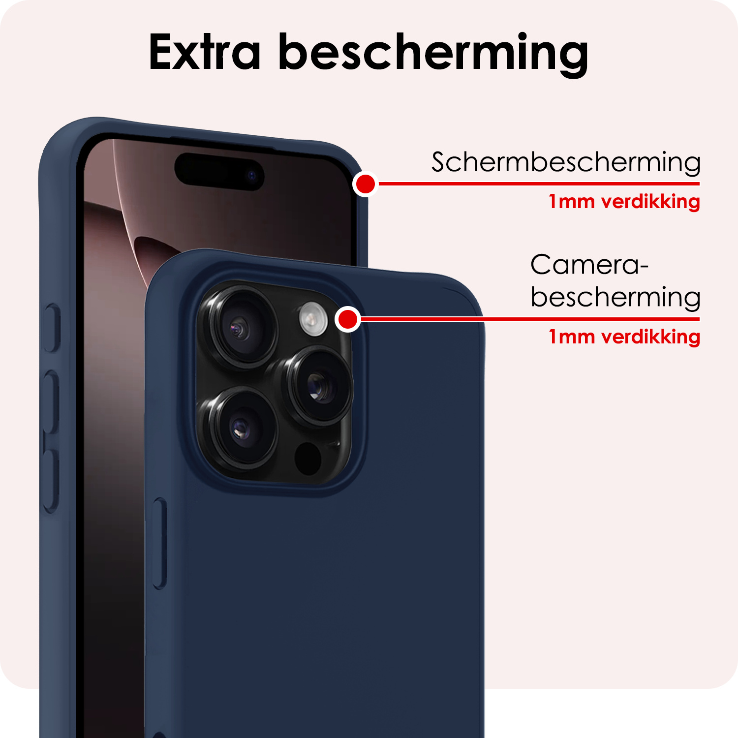 NoXx Hoes Geschikt voor iPhone 16 Pro Hoesje Cover Siliconen Back Case Hoes Met Screenprotector - Donkerblauw