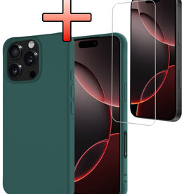 NoXx NoXx iPhone 16 Pro Hoesje Siliconen Met Screenprotector Met Dichte Notch - Donkergroen
