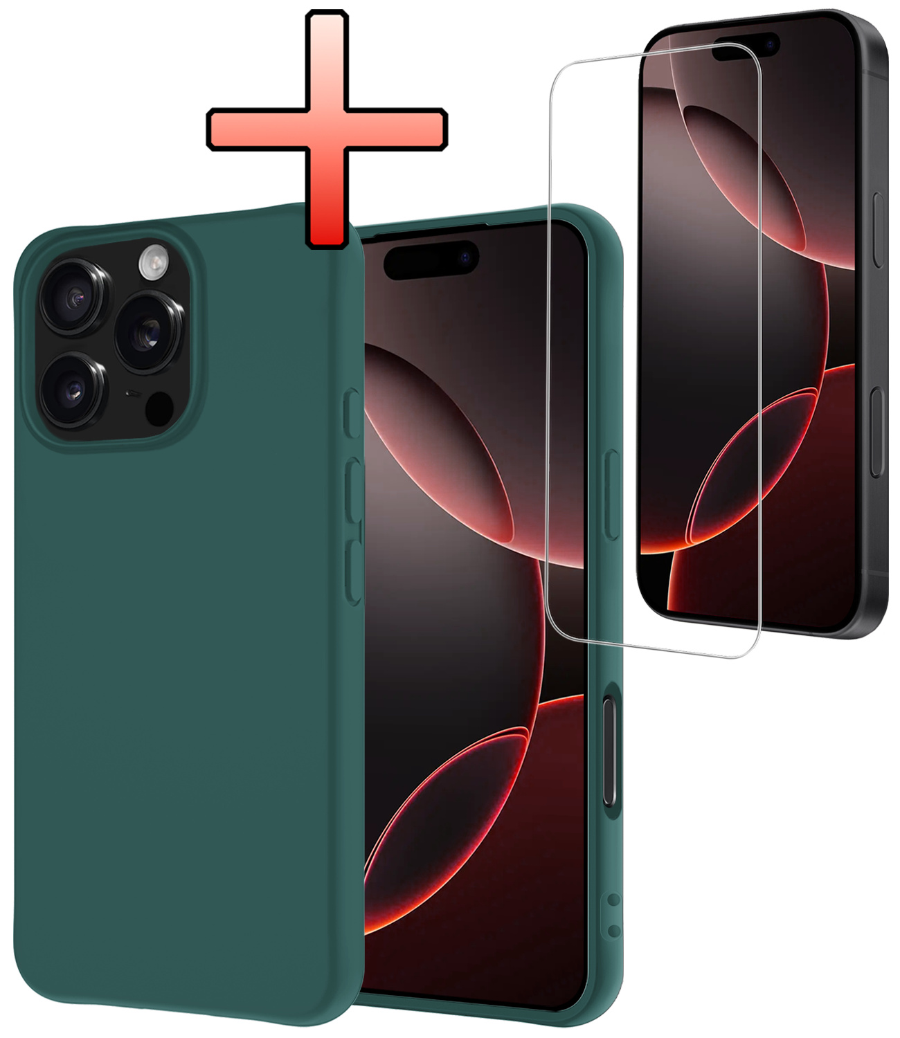 NoXx Hoes Geschikt voor iPhone 16 Pro Hoesje Cover Siliconen Back Case Hoes Met Screenprotector - Donkergroen