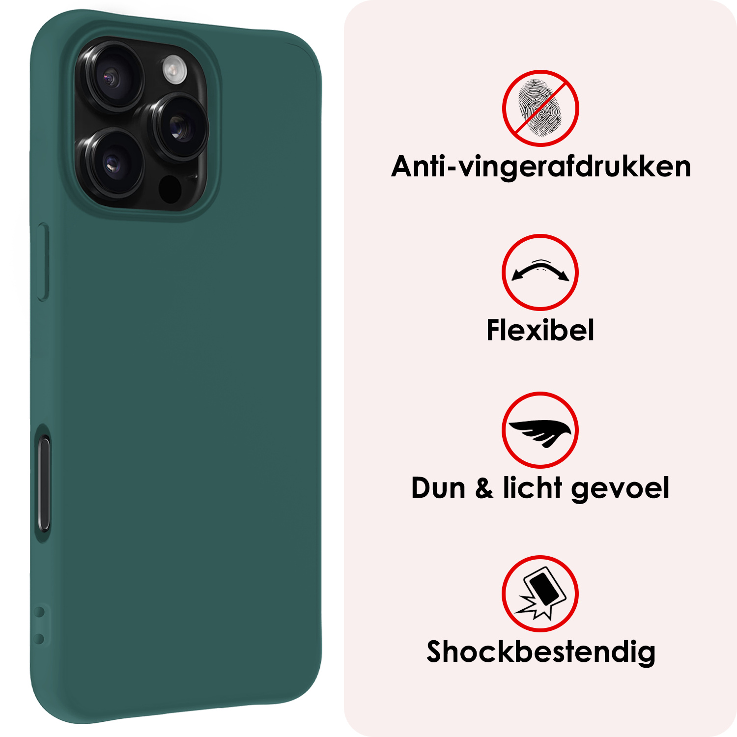 NoXx Hoes Geschikt voor iPhone 16 Pro Hoesje Cover Siliconen Back Case Hoes Met Screenprotector - Donkergroen