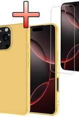 NoXx Hoes Geschikt voor iPhone 16 Pro Hoesje Cover Siliconen Back Case Hoes Met Screenprotector - Geel