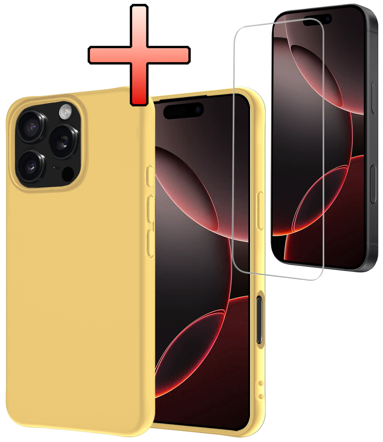 NoXx Hoes Geschikt voor iPhone 16 Pro Hoesje Cover Siliconen Back Case Hoes Met Screenprotector - Geel