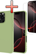 NoXx Hoes Geschikt voor iPhone 16 Pro Hoesje Cover Siliconen Back Case Hoes Met Screenprotector - Groen