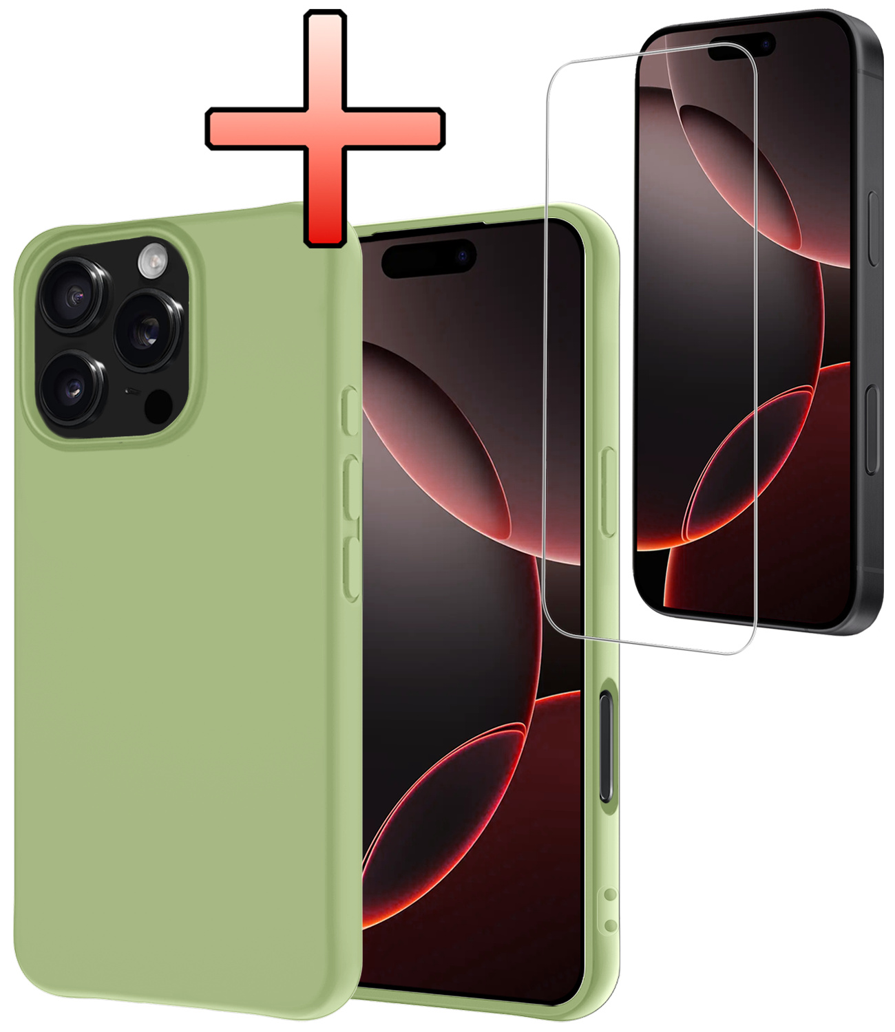 NoXx Hoes Geschikt voor iPhone 16 Pro Hoesje Cover Siliconen Back Case Hoes Met Screenprotector - Groen